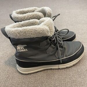 Sorel Snow Boots Womens Size 9.5 Gray Waterproof Faux Fur Lined Ankle NL3040-052
